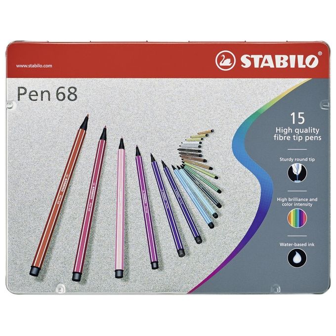 Pennarello Premium - STABILO Pen 68 - Scatola in Metallo da 15 - Colori assortiti
