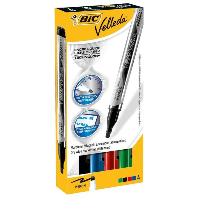 Bic 902094 Velleda Marcatore Liquido 4 Pezzi Colori Assortiti