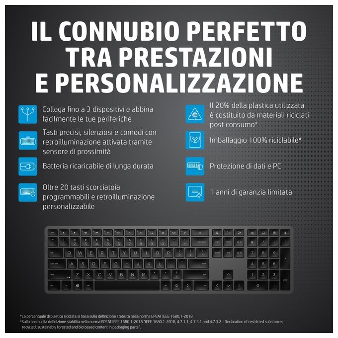 HP Dual Mode 975 Tastiera Retroilluminata Bluetooth Italiana