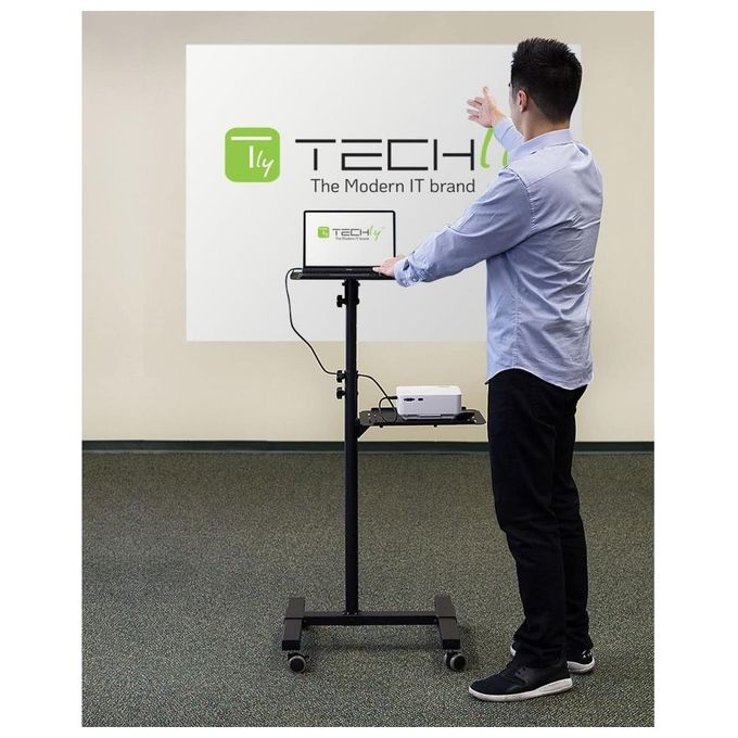 Techly 362145 Carrello per Proiettore Notebook Regolabile con Mensola Nero