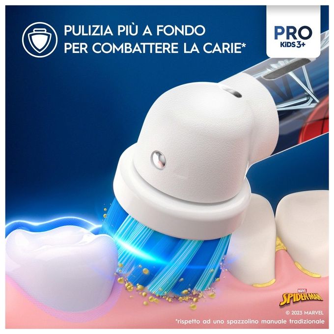 Braun Oral B Spazzolino Elettrico Pro Kids Spiderman Azzurro e Bianco