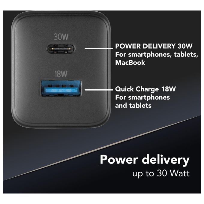 Cellular Line MULTIPOWER MICRO Caricabatterie da Rete Veloce Ultracompatto 2 Porte 30W