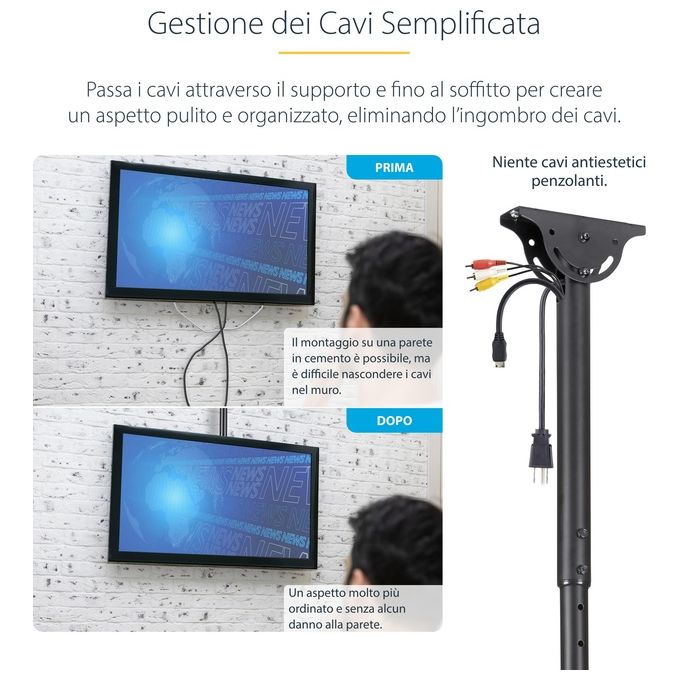 Startech Supporto da Soffitto per Televisione a Schermo Piatto Multidirezionale Palo da 2,5mt a 2,9mt