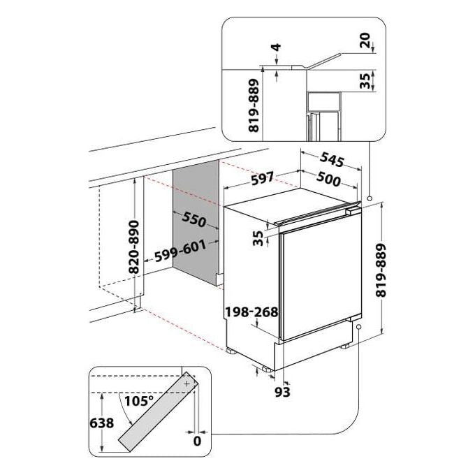 Whirlpool ARG 913 1 Frigorifero Monoporta da Incasso Capacita' 126 Litri Classe energetica F 82 cm Bianco