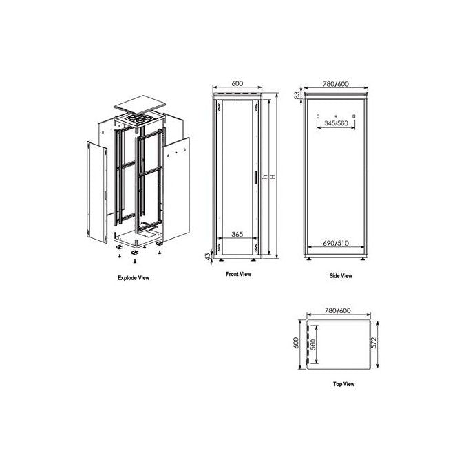 Digitus Armadio 42 Unita' Linea Professionale (A)2020 X (L)600 X (P)800 Mm. Colore Nero Ral9005