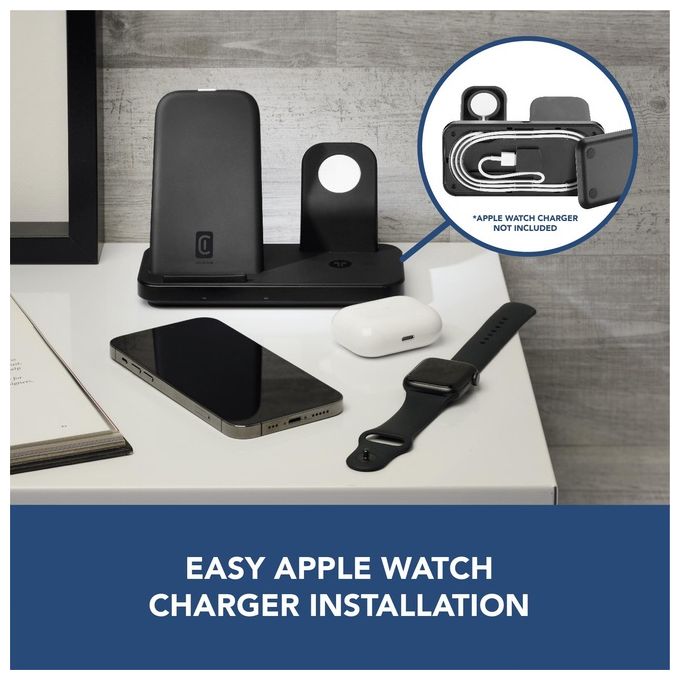 [ComeNuovo] Cellular Line Trio Wireless Charger Supporto di Ricarica Wireless 3in1 per Dispositivi Apple Nero