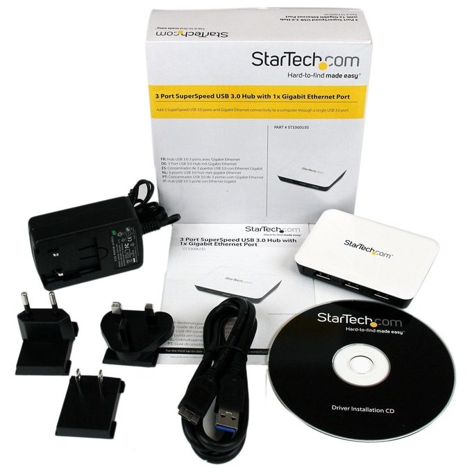 StarTech Adattatore di rete NIC USB 3.0 a Ethernet Gigabit con 3 porte hub - Bianco