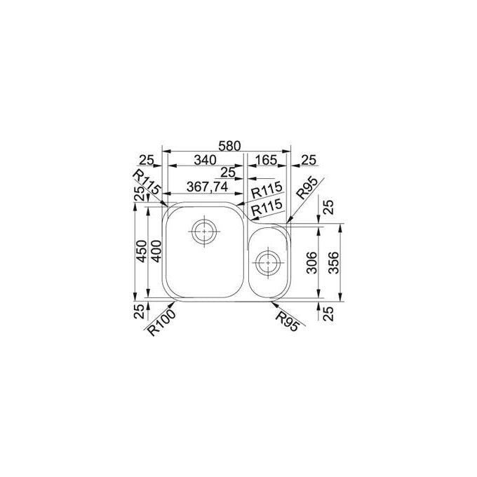 Franke AMX 160 Lavello Acciaio Inox Spazzolato da incasso Sottotop 1 Vasca e 1-2 Acciaio 58x45cm 122.0021.448