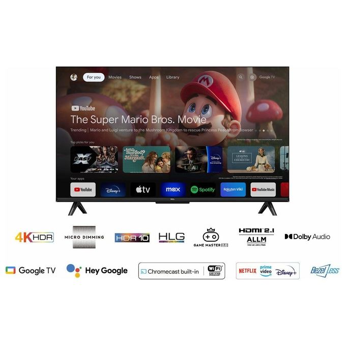 TCL 43P61B Smart TV 43 Pollici 4K Ultra HD Display LED Sistema Google TV colore Nero