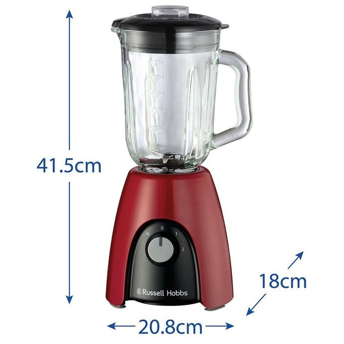 Russell Hobbs 27120-56 Frullatore con Bicchiere Capacita' 1.5 Litri Potenza 650 Watt 2 Velocita' colore Rosso e Nero
