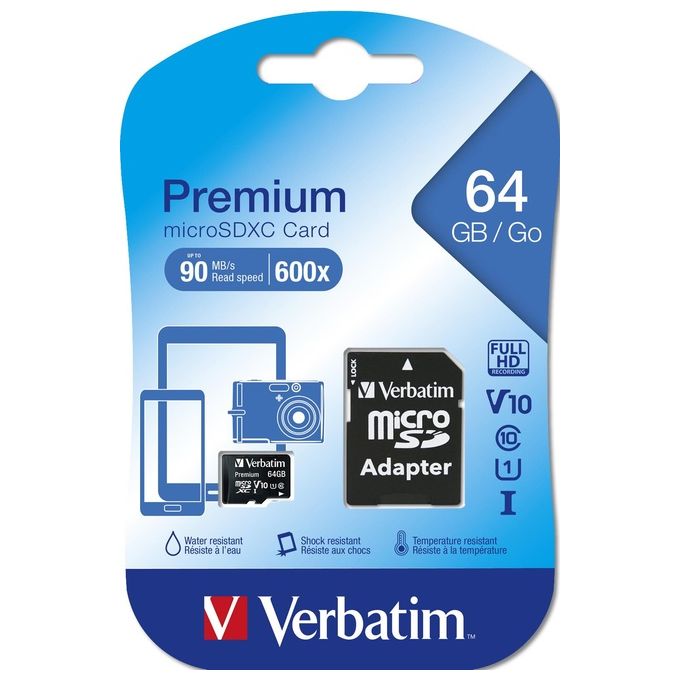 Verbatim Micro sdhc 64gb class 10 incl. adapter - 44084