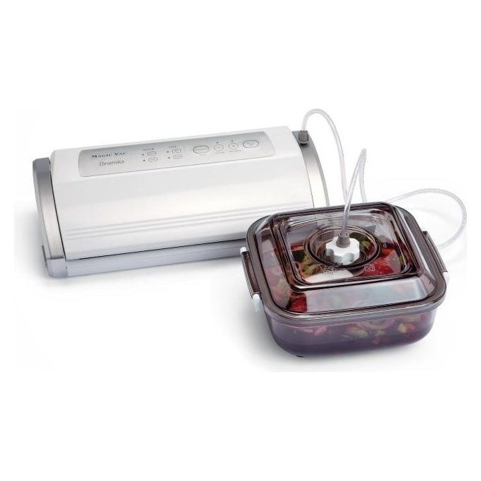 Magic Vac Dinamika Macchina Sottovuoto Alimenti Multifunzione Professionale per Sacchetti Sottovuoto Contenitori e Marinatura con Kit Sottovuoto Alimenti Brevettata Made in Italy Silver White