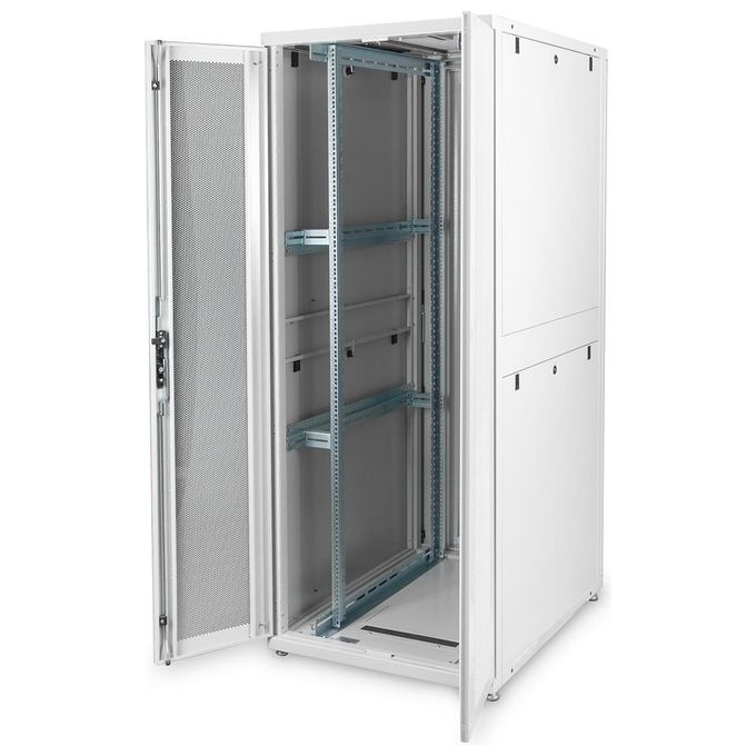 Digitus armadio rack 19'' 42 unita' linea server (a)1970 x (l)800 (p)1000mm. colore grigio chiaro con porta traforata e ruote
