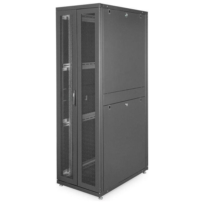 Digitus armadio rack 19'' 42 unita' linea server (a)1970 x (l)600 (p)1000mm. colore nero con porta traforata e ruote