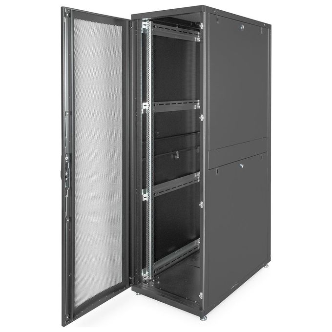 Digitus armadio rack 19'' 42 unita' linea server (a)1970 x (l)600 (p)1000mm. colore nero con porta traforata e ruote