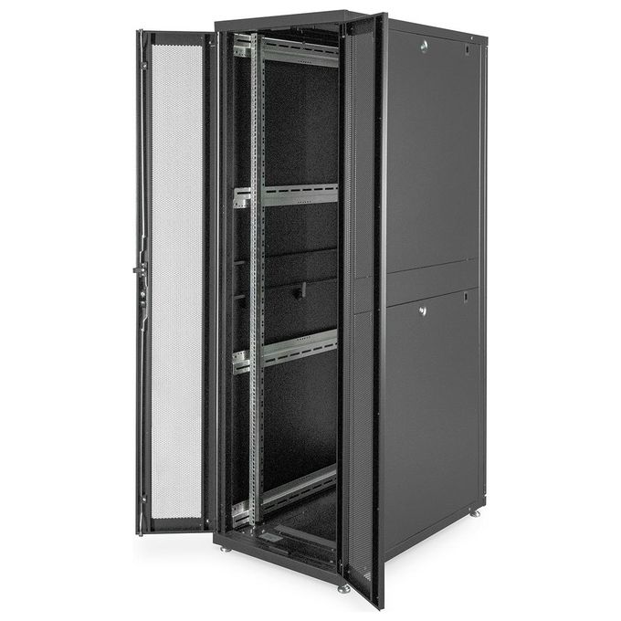 Digitus armadio rack 19'' 42 unita' linea server (a)1970 x (l)600 (p)1000mm. colore nero con porta traforata e ruote