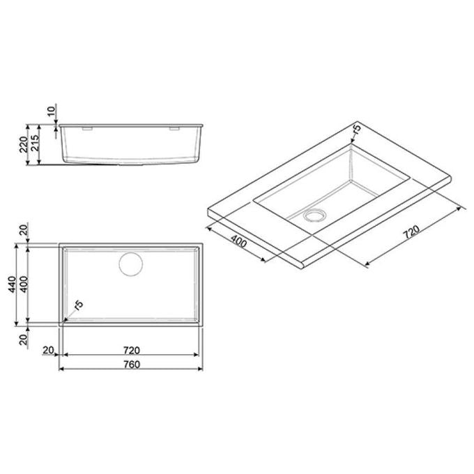 SMEG VZUM79P Quadra Lavello Sintetico da incasso Sottotop Antibatterico e Antigraffio 1 Vasca Panna 79x40cm VZUM79P