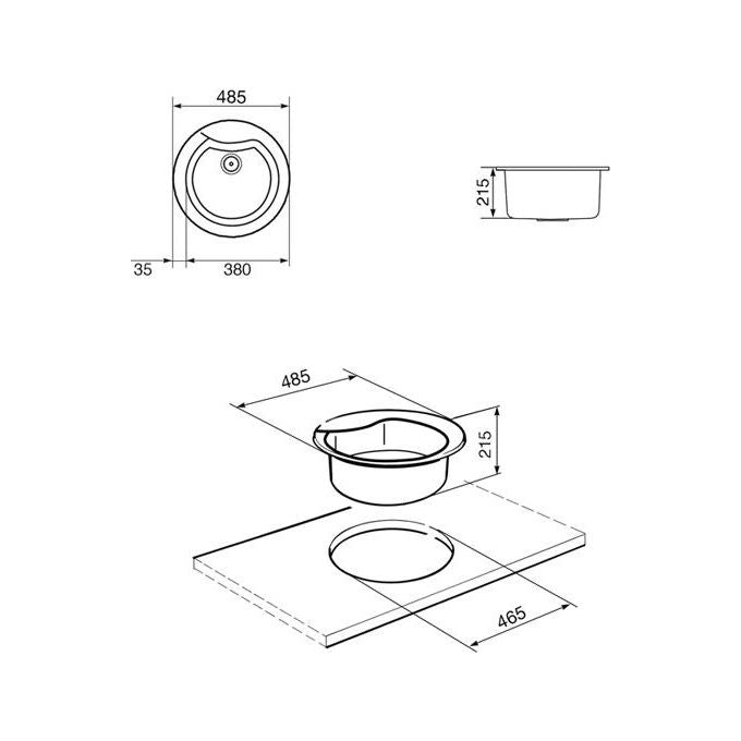 SMEG LSE48A Lavello Sintetico Rotondo da incasso Sottotop Antracite 48,5x48,5cm LSE48A