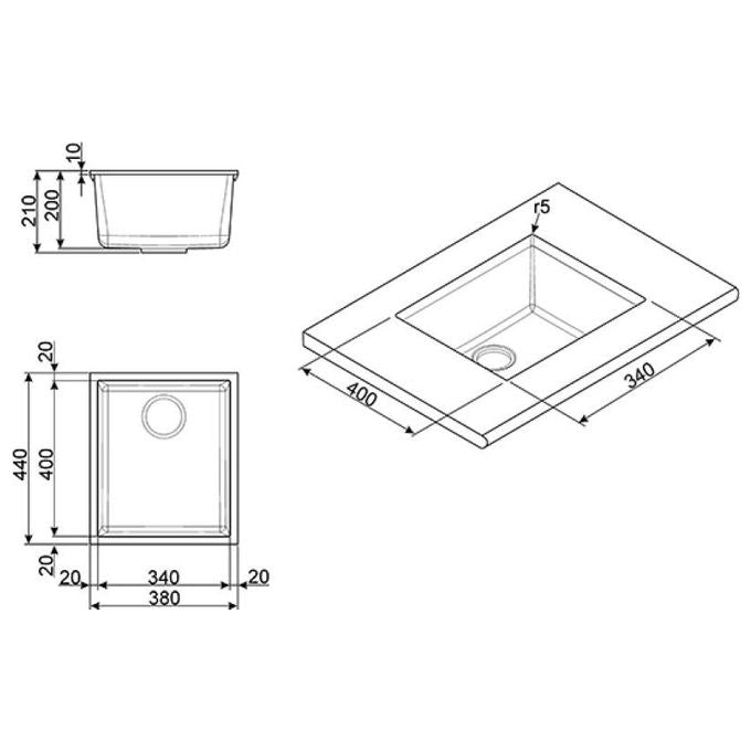 SMEG VZUM40N Quadra Lavello composito da incasso Sottotop Antibatterico Antigraffio 1 Vasca Nero 40x34cm VZUM40N