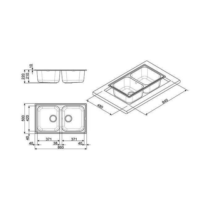 Smeg LZ862P Rigae Lavello Sintetico da Incasso Antibatterico Antigraffio 2 Vasche Panna 86x50cm LZ862P
