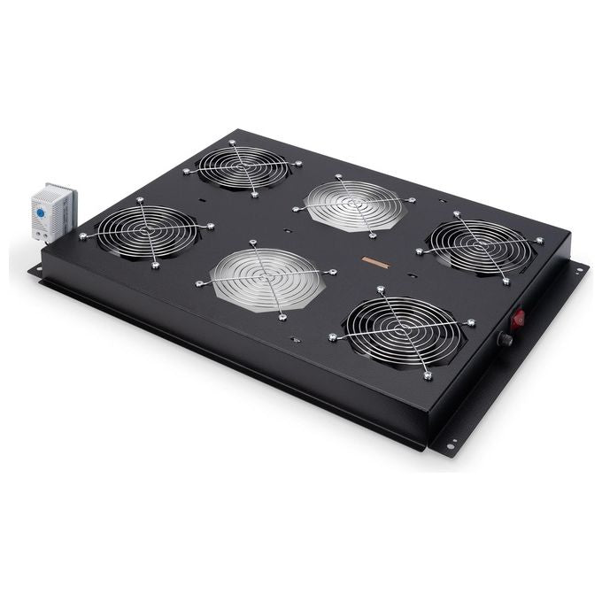 Digitus Kit 4 Ventole Con Termostato, 12.8 Metri  Cubi Circolazione D'Aria Colore Nero Ral 9005 per Armadi Linea Server (Dn-19 Fan-4-1000Sw)