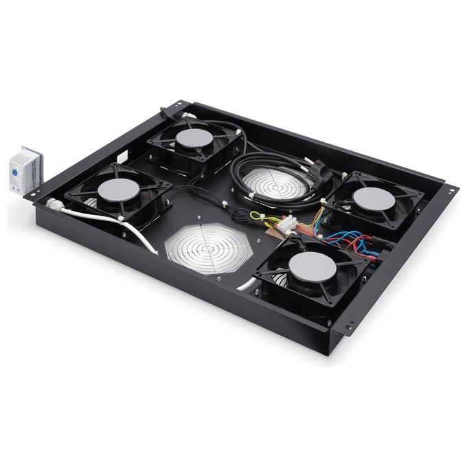 Digitus Kit 4 Ventole Con Termostato, 12.8 Metri  Cubi Circolazione D'Aria Colore Nero Ral 9005 per Armadi Linea Server (Dn-19 Fan-4-1000Sw)