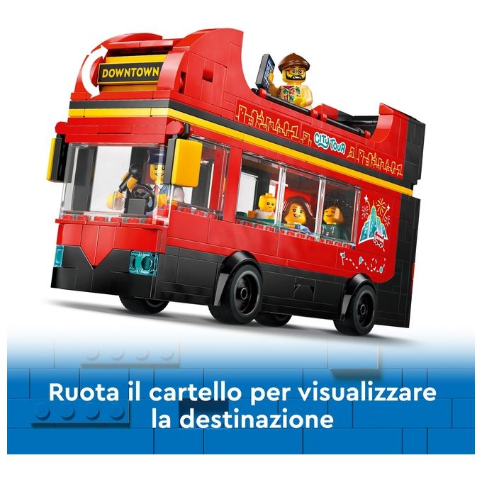 LEGO City Autobus Turistico Rosso a Due Piani Giochi per Bambini e Bambine da 7 Anni in su con Veicolo Giocattolo in Stile Londinese da Costruire e 5 Minifigure Idea Regalo di Compleanno 60407