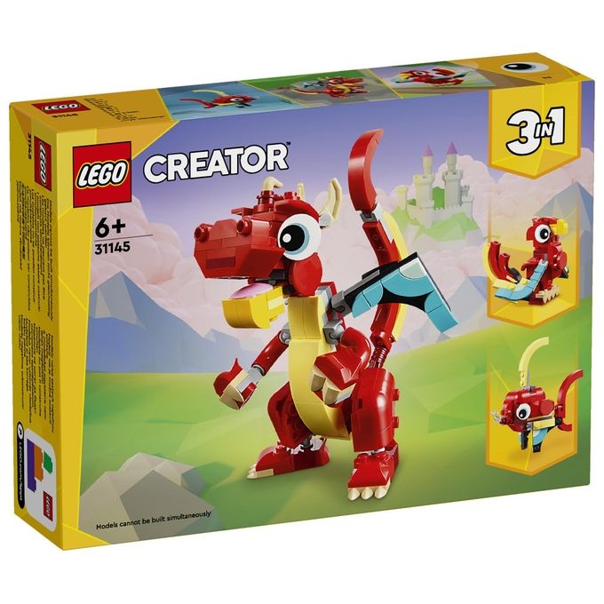 LEGO Creator 31145 3in1 Drago Rosso, Giochi per Bambini di 6+ Anni, Action Figure Ricostruibile in Pesce e Fenice Giocattolo