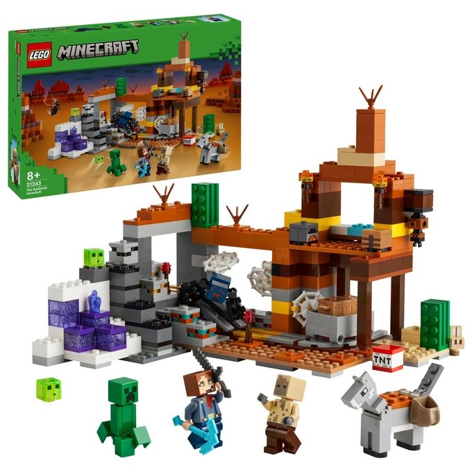 LEGO Minecraft La Miniera delle Badlands Modellino da Costruire di Bioma con Personaggi Accessori e Mob Ostili Giochi Creativi per Bambini e Bambine da 8 Anni Idea Regalo di Compleanno 21263