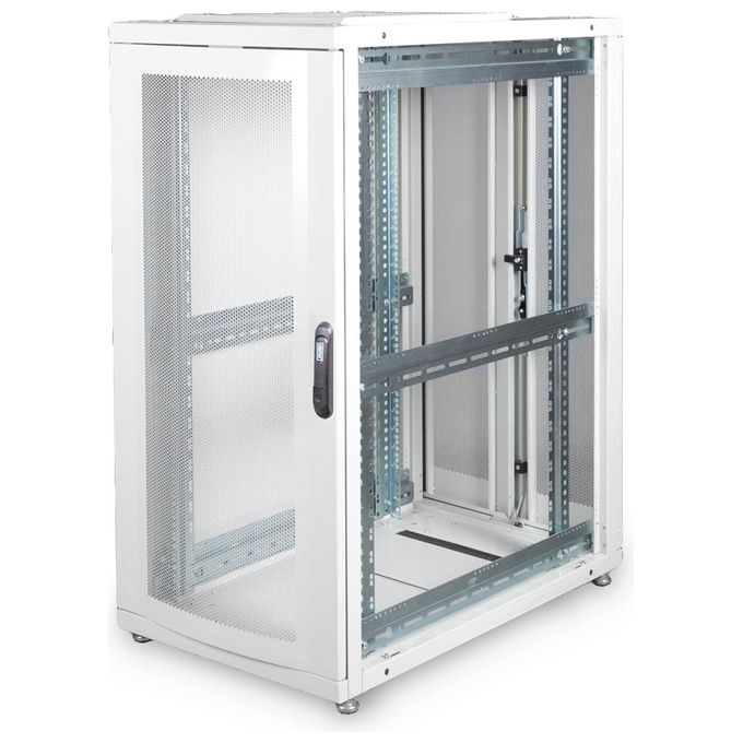 Digitus armadio rack 19'' 26 unita' linea server (a)1342 x (l)600 (p)1000mm. colore grigio chiaro con porta traforata e ruote
