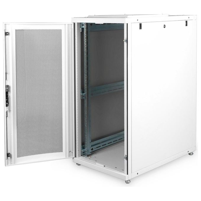 Digitus armadio rack 19'' 26 unita' linea server (a)1342 x (l)600 (p)1000mm. colore grigio chiaro con porta traforata e ruote