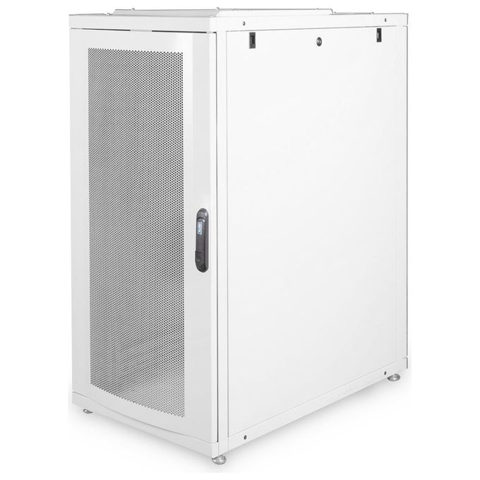 Digitus armadio rack 19'' 26 unita' linea server (a)1342 x (l)600 (p)1000mm. colore grigio chiaro con porta traforata e ruote
