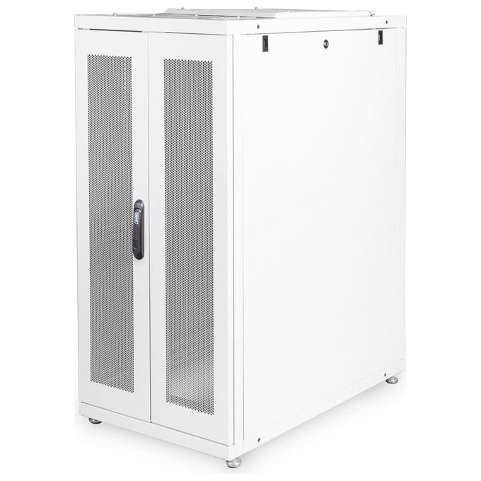 Digitus armadio rack 19'' 26 unita' linea server (a)1342 x (l)600 (p)1000mm. colore grigio chiaro con porta traforata e ruote