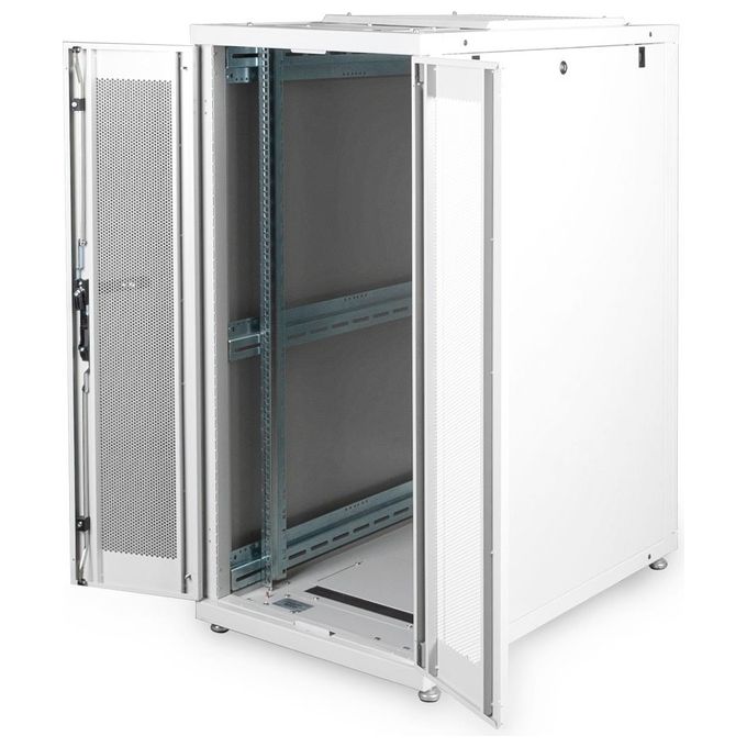 Digitus armadio rack 19'' 26 unita' linea server (a)1342 x (l)600 (p)1000mm. colore grigio chiaro con porta traforata e ruote