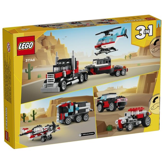 LEGO Creator 31146 3in1 Autocarro con Elicottero, Giochi per Bambini 7+ Anni Ricostruibile in Aereo e Cisterna o Auto e SUV