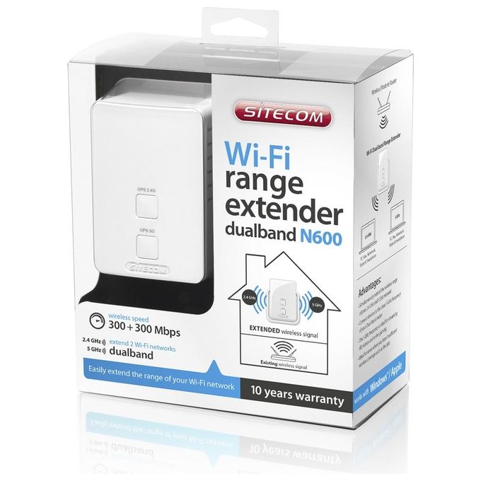 Sitecom Wi-fi Dualband Range Extender N600 Wallmount