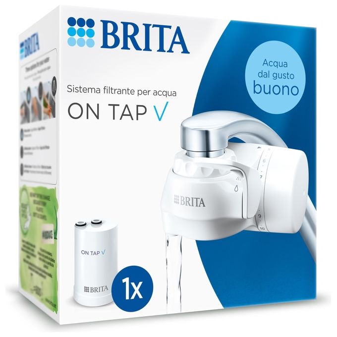 Brita ON TAP V, Filtro Acqua Rubinetto, Bianco, 4 Stadi, 600L, Rimuove Metalli