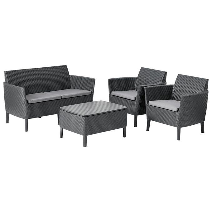 Keter Set da Giardino Salemo Lounge Composto da 2 Poltrone, Divano a 2 Posti e Tavolino, Grafite