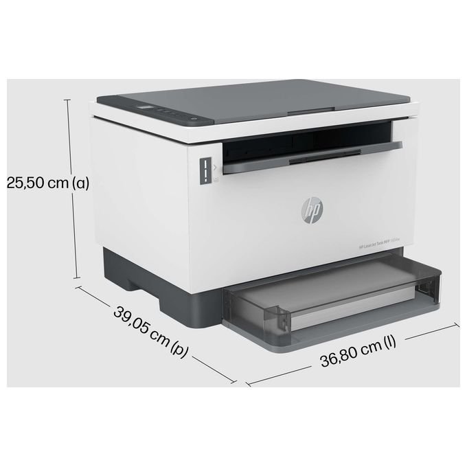 Laser Tank 1604w 381L0A, Stampante Multifunzione con Serbatoio Toner integrato a Ricarica Rapida, Stampa Fronte e Retro Manuale in bianco e nero, 22 ppm, Scansione A4, Wi-Fi, USB, HP Smart, Bianca