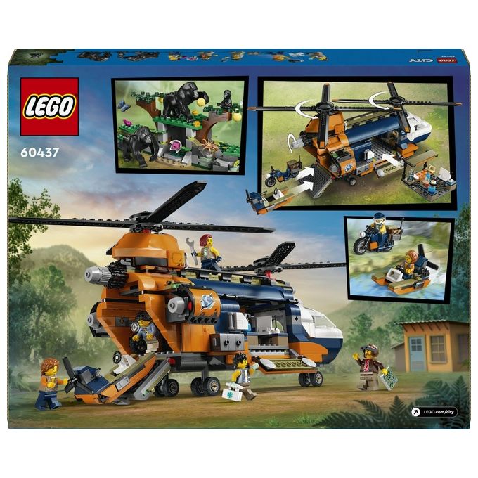 LEGO City Elicottero dell'Esploratore nella Giungla Modellino di Veicolo Giocattolo da Costruire con Doppi Rotori Giochi per Bambini da 8 Anni con Campo Base 3 Animali Gorilla e 5 Minifigure 60437