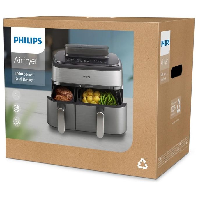 [ComeNuovo] Philips Airfryer Serie 5000 Friggitrice ad aria con doppio cestello 9.0 Litri e cottura a vapore