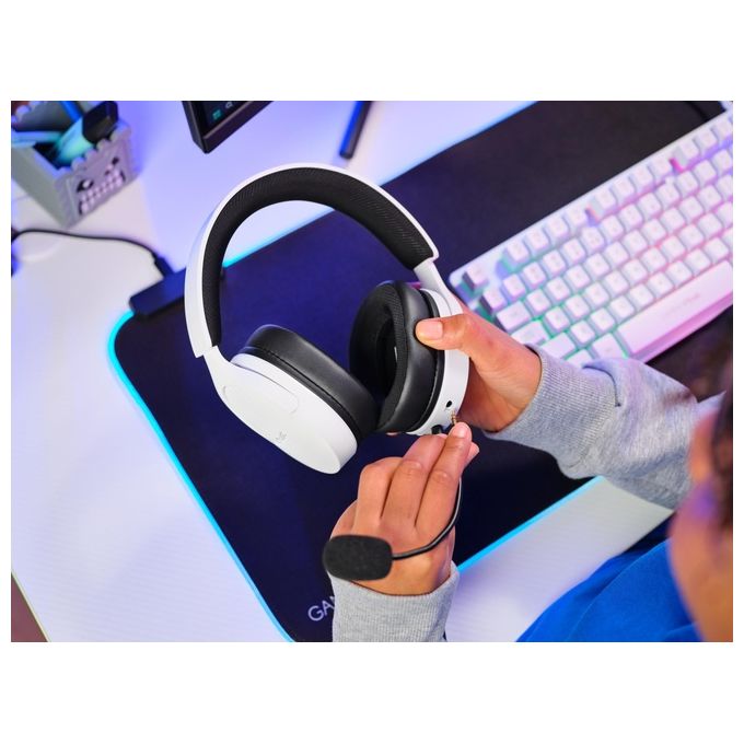 Trust Gaming GXT 489W Fayzo Cuffie Gaming per PC PS5 PS4 Xbox Series X-S Switch Mobile Jack Audio 3.5 mm 35% Plastica Riciclata Over-Ear Cuffie con Microfono Noise Cancelling - Bianco