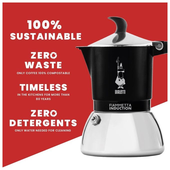Bialetti Caffettiera Fiammetta Nera per Induzione 2 Tazze
