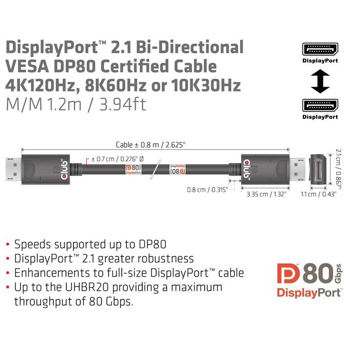 Club3d CAC-1091 Cavo DisplayPort 1.2mt Nero