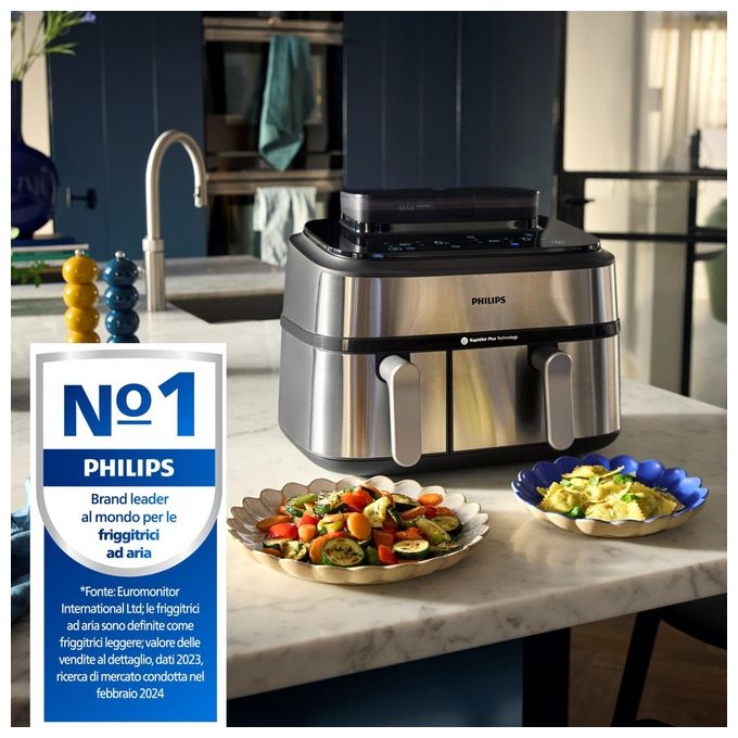 [ComeNuovo] Philips Airfryer Serie 5000 Friggitrice ad aria con doppio cestello 9.0 Litri e cottura a vapore
