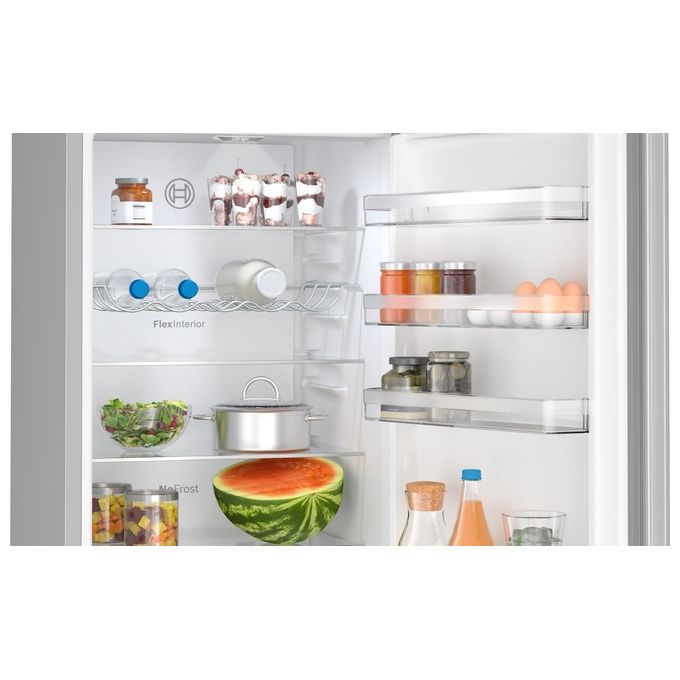 BOSCH Serie 4 KGN392LAF Frigorifero a libera installazione combinato 363 Litri Classe A Total No Frost Perfect Fit 203x60x66,5 cm Metal Look