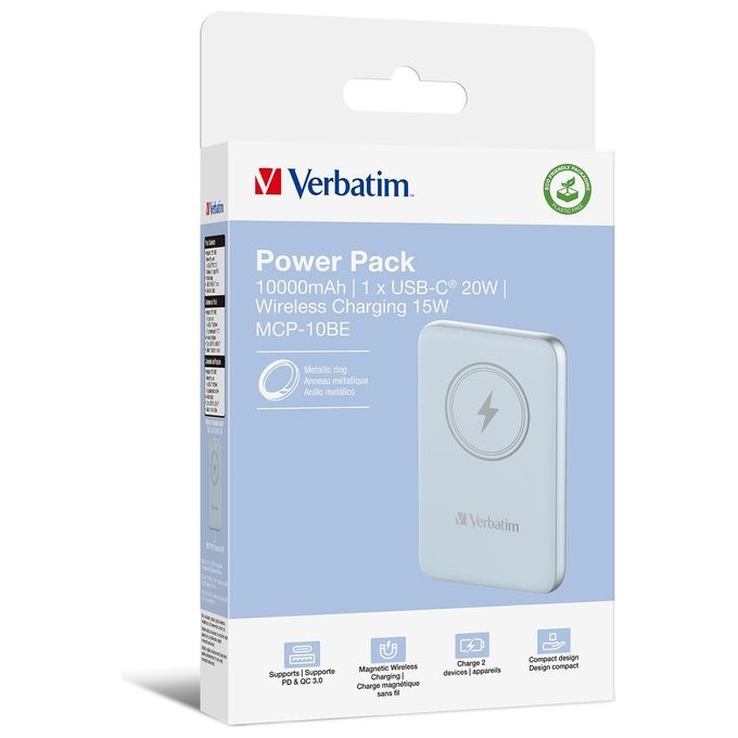 Verbatim Charge 'n' Go Polimeri di Litio 10000 Mah Carica Wireless Blu