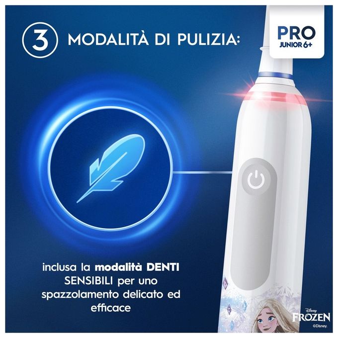 Braun Oral-B Spazzolino Elettrico Pro Junior 1 Spazzolino di Frozen 2 Testine da 6 Anni in Su