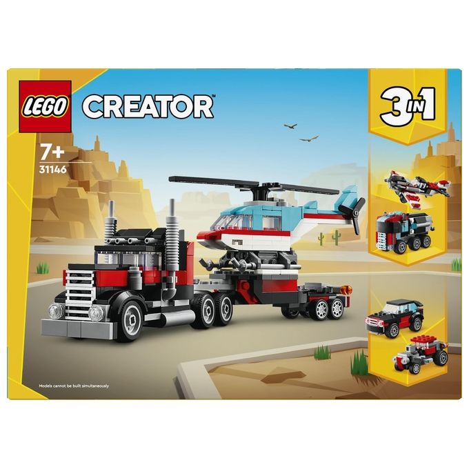 LEGO Creator 31146 3in1 Autocarro con Elicottero, Giochi per Bambini 7+ Anni Ricostruibile in Aereo e Cisterna o Auto e SUV