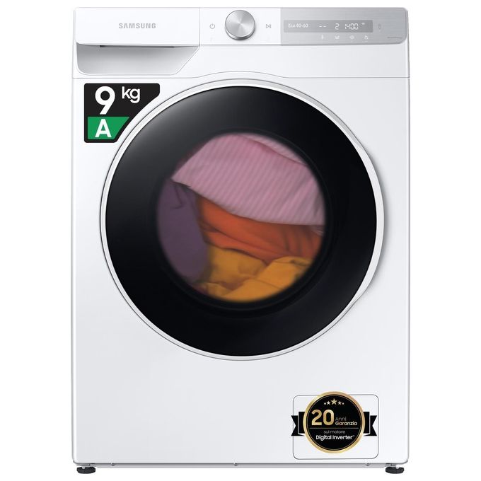 Samsung WW90T734DWH Lavatrice Carica Frontale AI Control UltraWash Classe energetica A Capacita' di carico 9 Kg Centrifuga 1400 giri Motore Digital Inverter Vapore Igenizzante Ecodosatore Ecolavaggio
